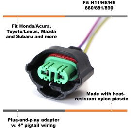 iJDMTOY OEM H11 H8 Female Adapters Wiring Harness Sockets w/ 4-Inch Wire Pigtails Compatible with Front Light or Fog Lights Use