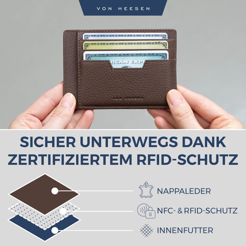 VON HEESEN Genuine Leather RFID Card Holder Made of Nappa