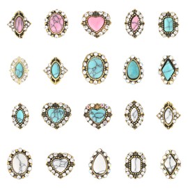 20pcs Western Nail Charms, 3D Turquoise Nail Decorations with Blue White Pink Gemstone Rhinestones for Crystal Nails DIY Manicure Wedding & Prom Accessories