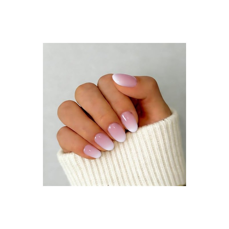 SXVME Uñas postizas Ombre cortas, 32 piezas, 16 tamaños, degradado
