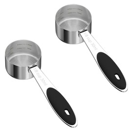LEIFENY 2PCS 1/8CUP(30ml) Dog Cat Food Scoop, Stainless Steel Measuring Cup, Metal Pet Scooper with Inner Precision Scale Measurement