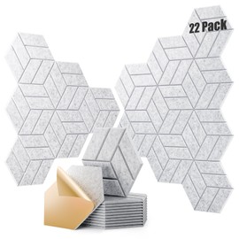 OTUOER 22Pcs Acoustic Panels with Self-adhesive, 12"X 10"X 0.4" Sound Proof Foam Panels for Walls, Hexagonal Soundproof Wall Panels High Density, Sound Panels for Home Studio Office (Silver Gray)