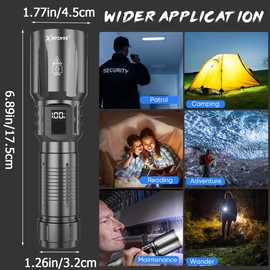 X.Store X.Store Rechargeable LED Flashlight 10000 Lumens - 5 Mode High-Powered Tactical Flashlight for Camping, Emergency, Hiking, Digital Power Display, Adjustable Focus, Super Bright Beam