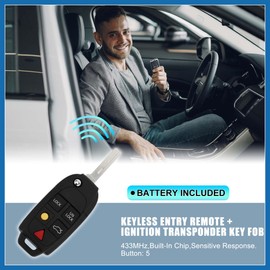 A ABSOPRO 433MHz LQNP2T-APU Keyless Entry Remote Ignition Transponder Key Fob for Volvo XC90 2004-2014 for Volvo XC70 2004-2007 5 Buttons Item Replacement