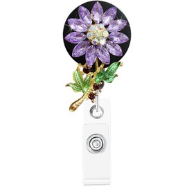Retractable Badge Holders with Fun Designs - Adjustable ID Card Reel with ID Clip for Nurses, Doctors, Hotel Staff, Teacher, Security, Gifts (Sunflower, Purple)