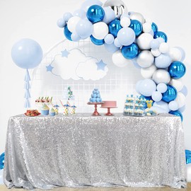 B-COOL Silver Tablecloth Sequin Table Cloth Party Tablecover 50 x102inch for Wedding Birthday Holiday and Other Event Decor