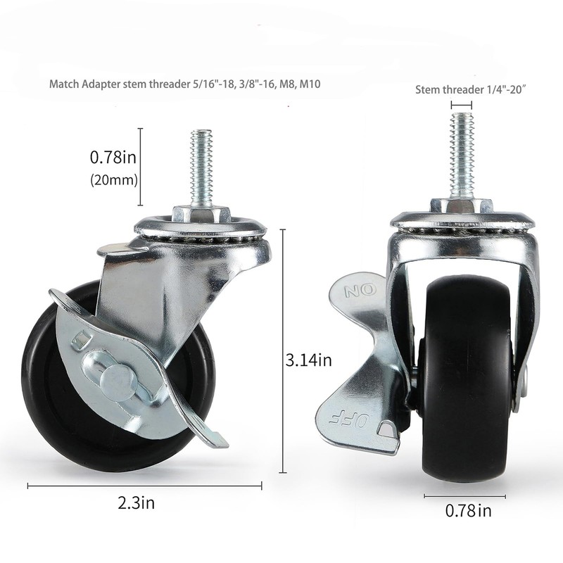 HZHMPN Heavy Duty Casters (1/4-20 Thread) - Set of 4
