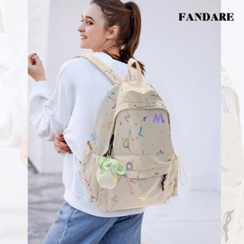 FANDARE Casual Backpack High Middle School Daypack School Bags Backpack Womens Daily Travel Laptop Bag Travel Backpack for Women Men Waterproof Laptop Backpack with Pendant White