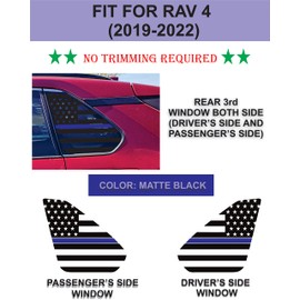 Compatible with Toyota RAV4 2019-2022 | Precut Thin Blue Line American Flag Window Decals | Both Side | Proudly Made in The US | Matte Black (US Flag Blue Line Straight)