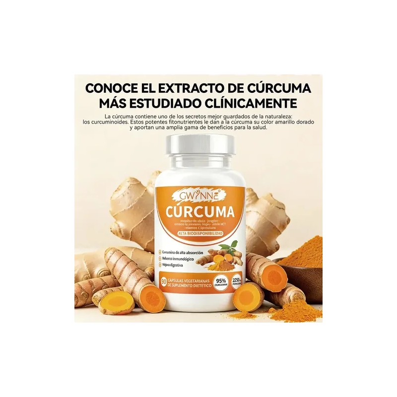 Gwynne Curcumin Turmeric 2250mg 90 Capsules- Curcuminoides Al 95% Con