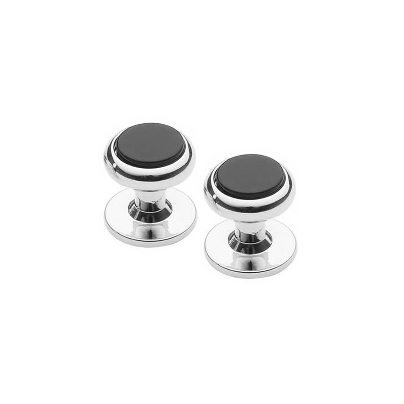 Silver Onyx Cuff Stud Button Set n02798, Brass, Onyx