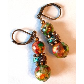 handcrafted by BeJay SEDIMATE JASPER Rainbow LAVA ROCK earring COPPER LEVERBACK handcrafted XGE