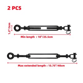 Oedema 2 Pcs Turnbuckle M10 304 Stainless Steel Jaw and Eye Turnbuckle Heavy Duty Tensioner Adjustable Shade Sail Hardware for Wire Rope Cable Tension