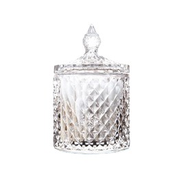 Glass Qtip Holder with Lid, Decorative Glass Apothecary Jar Crystal Canister Jar Bathroom Vanity Organizer for Q-tips, Cotton Ball & Swab, Cotton Pads, Hair Band, Candy Storage