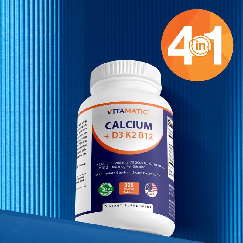 Vitamatic Calcium Supplement 1200mg with D3, K2 & B12, Immune