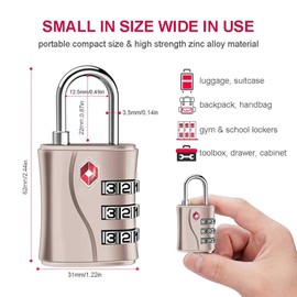 ZHEGE Cerraduras de equipaje, cerraduras aprobadas por la TSA, cerradura de cierre de 3 esferas con cable (80 cm) para maletas, mochila, equipaje (color oro rosa, paquete de 2)