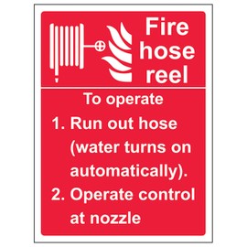 V Safety Fire Hose Reel - Automatic 200 x 300 mm - 3mm Brushed Aluminium Composite Safety Sign