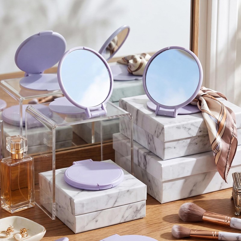 24 Pcs Compact Mirrors Bulk Light Purple, Round Folding Pocket