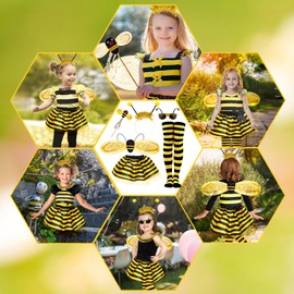 BITOWO Bienenkostüm Kinder Accessoires 92-128 mit Bienen Haarreif Flügel Rock Ohrringe Überkniestrümpfe Brille Kostüm Biene kinder Zubehör Bienen Kostüm Kind Mädchen Karneval Faschingskostüm Biene