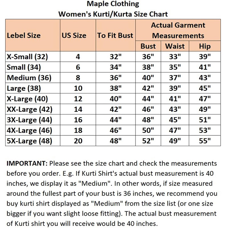 Maple Clothing Kurta India - Túnica estampada para mujer, Azul,