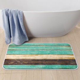 Culudea Turquoise Teal Wood Bathroom Mat Non-Slip Bath Rug Microfiber Soft Plush Rustic Brown Wooden Carpets Floor Mat Machine Wash Dry for Home Tub and Shower Bathroom Decor