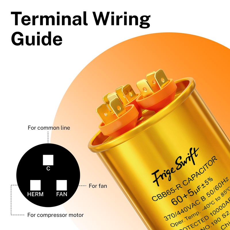 FrigeSwift 60+5 uF CBB65 Dual Run Capacitor 370/440VAC 2-Pack