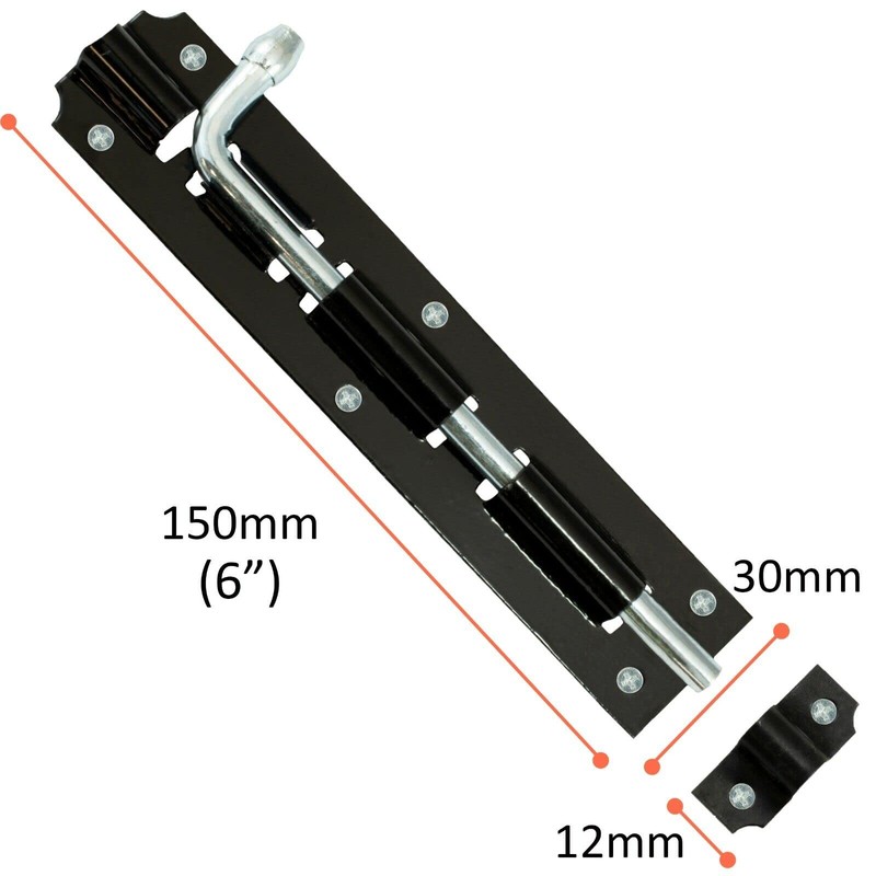 Tower Bolt Heavy Duty Straight Black Lock Slide Gate Door