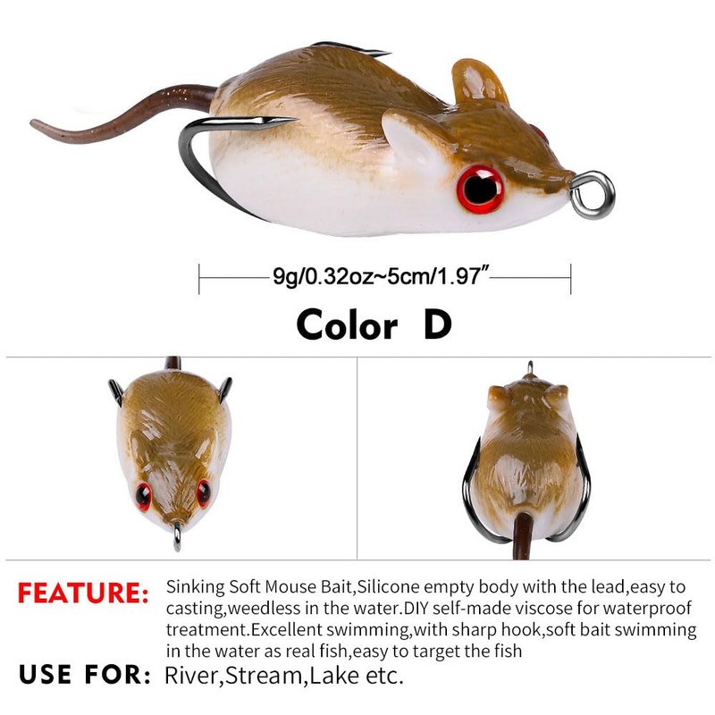 Cuoyuqie 5pcs Lifelike Rat Lure Mouse Sinking Fishing Lure Bass
