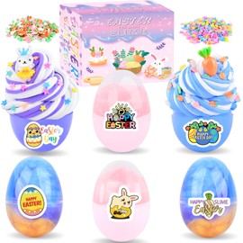6 Pack of Easter Egg Kit, with 2 Butter Slime and 2 Crystal Slime and 2 Galaxy Slime, Soft & Stretchy, Stress Relief Toys, Easter Basket Stuffers, Party Favours, Birthday Gifts for Boys and Girls