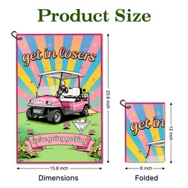Gkodw Get in Losers We're Going Golfing Pink Golf Towel with Clip, Funny Golf Bag Accessories for Ladies, Golfing Accessories for Women, Mother's Day Birthday Retirement Gifts for Golfer Mom Grandma