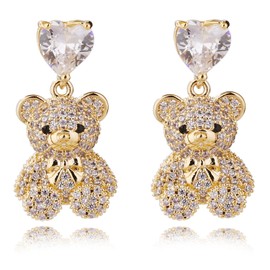 COOCY Animal Bear Zirconia Simple Design Ring Earrings, Women's, Hoop Simple Design Popular, Silver Posts, Hypoallergenic, Cute, 18K Gold, All-Day Wear, Dangling Earrings