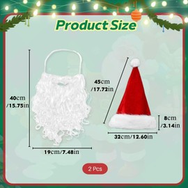 Lyivisk Santa Beard and Christmas Hat Set Fluffy Beard with Red Santa Hat Festive Decoration for Christmas Parties and Costume Accessories