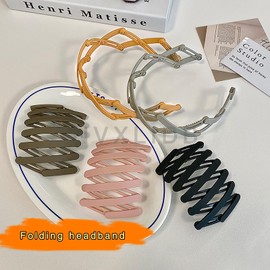 5pcs Retractable Headbands, Spring Wave Foldable Wide Headband, Non-slip, Compact and Portable Foldable Design Headband for Women Girls Washing Face Makeup Travel Outdoor, Fashion Hair Accessories