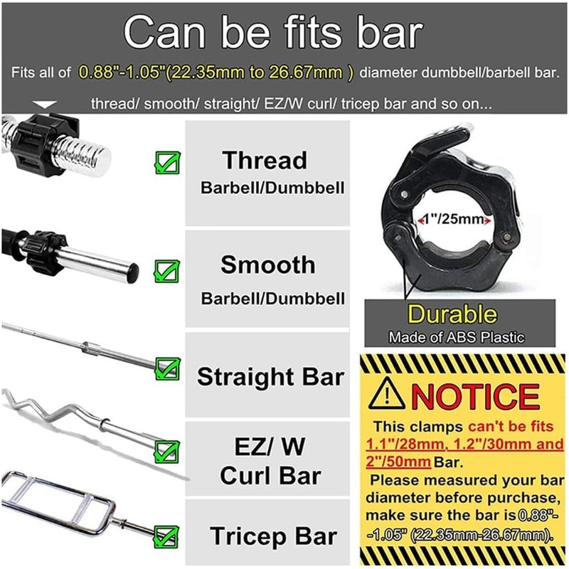 Tioamy Barbell Clamps Dumbbell Spinlock Collars Clips for Standard Weight
