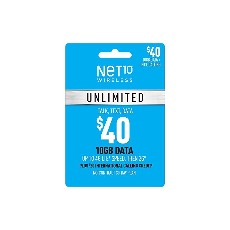 Net10 $40 Unlimited Talk,Text & Data(10GB High–Speed) Plan [Physical Delivery]