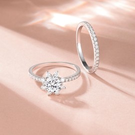 TIGRADE 1.25CT Bridal Ring Sets Round CZ Engagement Rings Promise Rings for her Wedding Bands for Women Size 4-11, Silver, Size 8