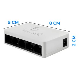 Hub Internet Switch Ethernet Rj45 5 Puertos Red 100M Expansion Red Cable Facil Diseño Elegante Ultracompacto Color Blanco Ele-Gate