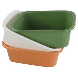 Cadine Pack of 3 Plastic Washing-Up Bowls, Rectangular Washing Up Bowl, White, Orange, Green