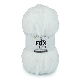 Chenille Garn, Weiß, Loopncraft, 100g, Fox Velvet, Plüschiges Garn mit Fransen