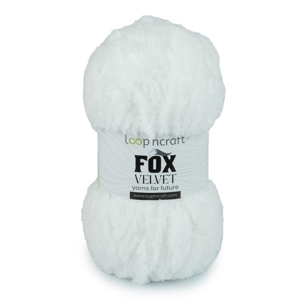Chenille Garn, Weiß, Loopncraft, 100g, Fox Velvet, Plüschiges Garn mit