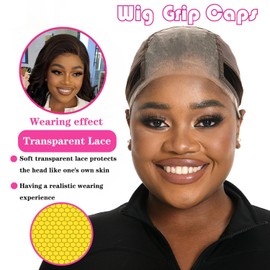 Lace Wig Grip Cap for Women 4x5 Transparent Front Wig Cap with Gripper Headband to Keep in Place Adjustable Gripper Make Your Gluless Brown