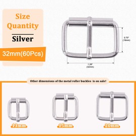 Rustark 60 Pcs 5/8 Inch 15mm Silver Metal Roller Buckle Ring, Multi-Purpose Handbag Clasp Hardware, Heavy Duty Roller Strap Buckle for Dog Leas Luggage Belt Craft DIY Accessories (15mm)