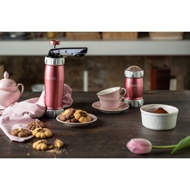 Marcato Cookie Press, Homemade Cookie Machine, Backing Accessory, Made in Italy, Anodized Aluminum, Adjustable Cookie Size, 20 Included Shape Discs. Color: Pink