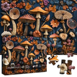 Vintage Mushroom Puzzles for Adults 1000 Pieces, Nature Mushroom Forest Flower Puzzle Art, Unique Plant Jigsaw Puzzle Retro, Impossible Challenging Puzzles for Adults