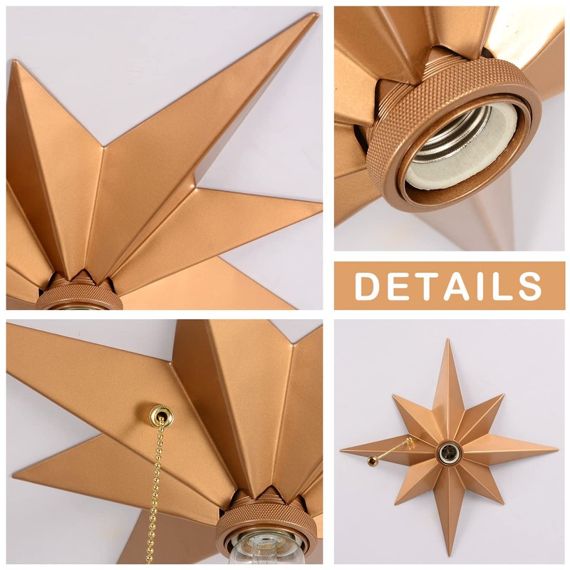 Flush Mount Ceiling Light Fixture with Pull Chain, Brass Star