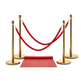 Zink Red Carpet Bundle - 4PCS 90 CM Stainless Steel Gold Stanchion Posts with 1.5M Velvet Rope and 0.75M x 2M Red Carpet for Parties, Photo Booths, Weddings, Theaters, and More