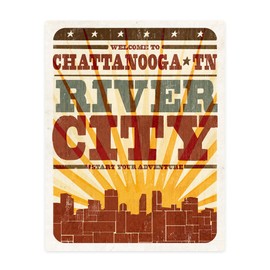 Die Cut Sticker Chattanooga, Tennessee, City and Sunburst, Screenprint, Vinyl Sticker 3 to 6 inches, (Waterproof Decal for Cars, Water Bottles, Laptops, Coolers), Large