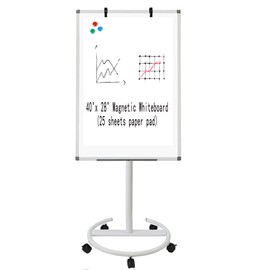 Adjustable Magnetic Mobile Dry Erase Board - 40x28 inches Portable Whiteboard Stand with Easel, Included 25 Sheet Paper Pad Vertical whiteboard (White Frame) (40''x28'' White)