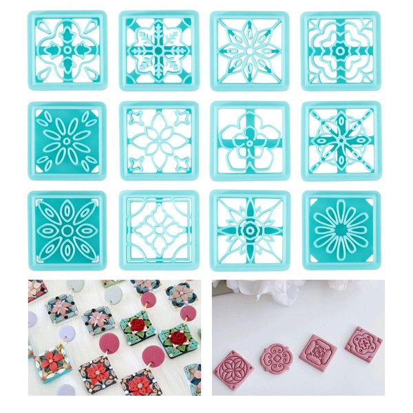 ORIGACH 12 Stytles Flower Tile Clay Cutters, Bohemain Polymer Clay