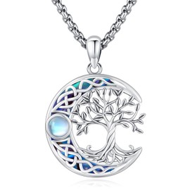 Eusense 925 Sterling Silver Tree of Life Necklace Tree of Life and Moon Necklace Jewellery Gift for Women Men Mother's Day Father's Day, Sterling Silver, No Gemstone